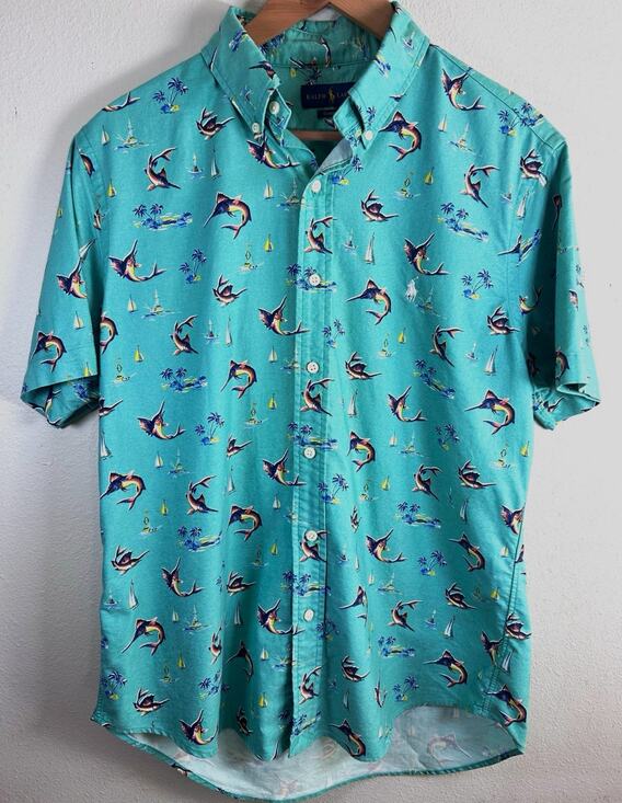 Ralph Lauren Other - Ralph Lauren Mens M Green Classic Cotton Nautical Fish Graphic Button-Down Shirt